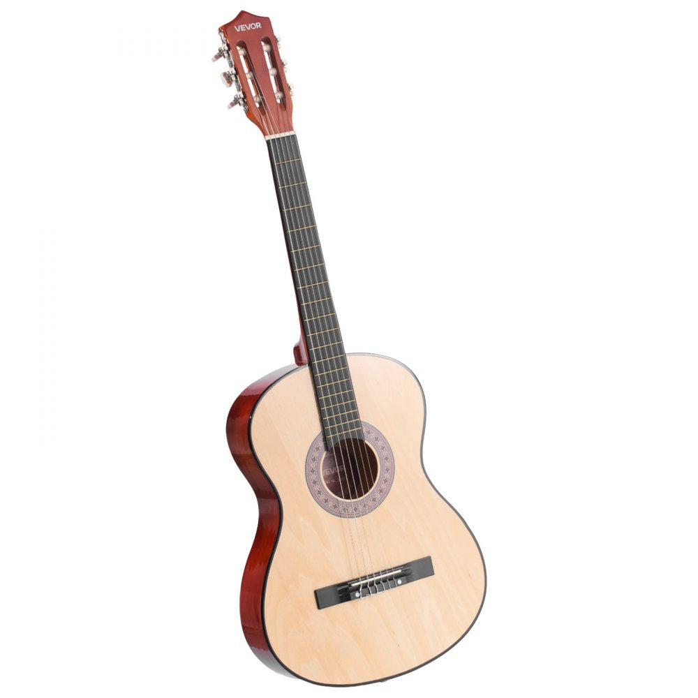 VEVOR Classical Guitar, 38 Inch, Wood Classical Guitar Starter Kit for Beginners, with Nylon Strings, Gig Bag, Strap, Tuner, Extra Strings, Pick, Capo, Basswood, for Teenagers Adults Students, Natural