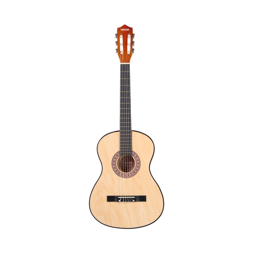 VEVOR Classical Guitar, 38 Inch, Wood Classical Guitar Starter Kit for Beginners, with Nylon Strings, Gig Bag, Strap, Tuner, Extra Strings, Pick, Capo, Basswood, for Teenagers Adults Students, Natural