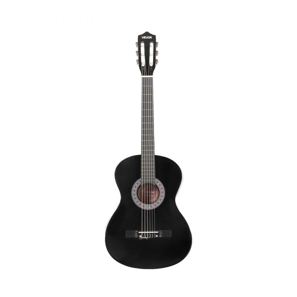 VEVOR Classical Guitar, 38 Inch, Wood Classical Guitar Starter Kit for Beginners, with Nylon Strings, Gig Bag, Strap, Tuner, Extra Strings, Picks, Capo, Basswood, for Teenagers Adults Students, Black