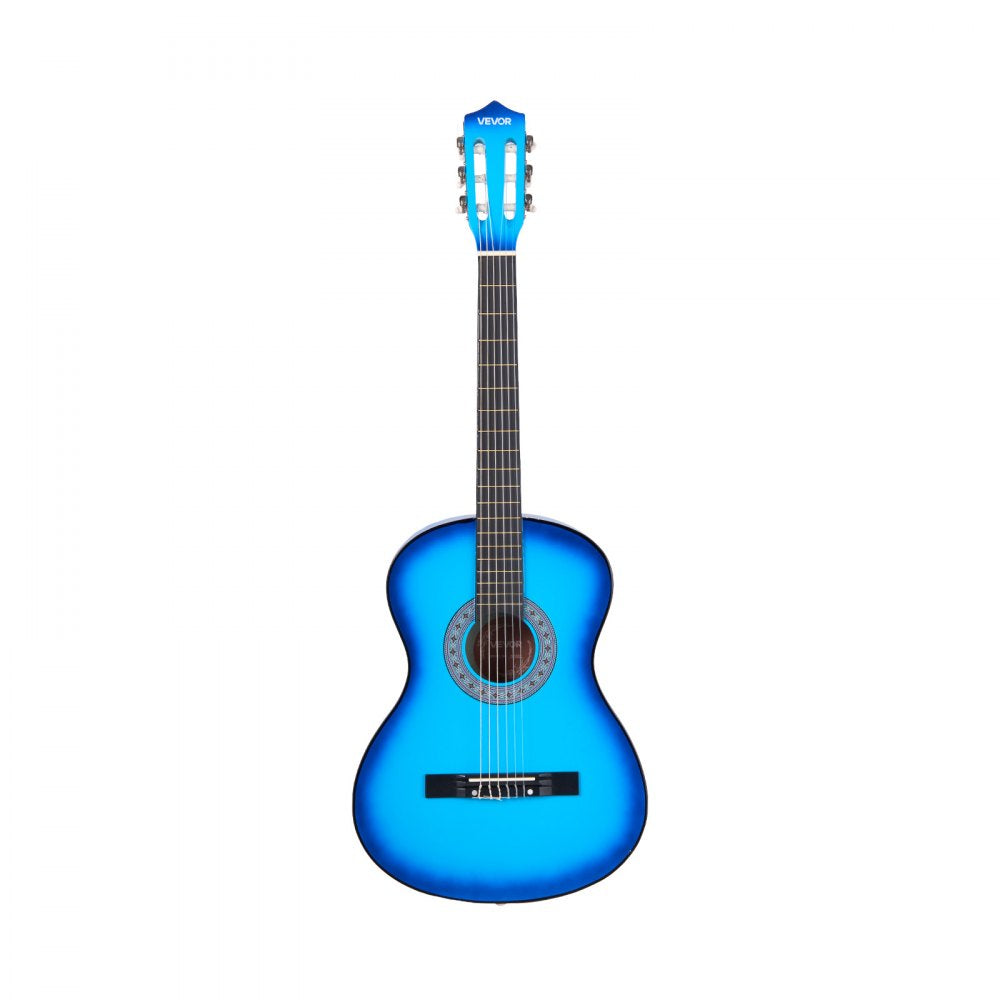 VEVOR Classical Guitar, 38 Inch, Wood Classical Guitar Starter Kit for Beginners, with Nylon Strings, Gig Bag, Strap, Tuner, Extra Strings, Picks, Capo, Basswood, for Teenagers Adults Students, Blue