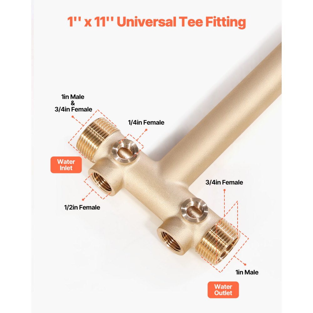 VEVOR 1" x 11" Well Pressure Tank Tee Kit, with 40/60PSI Switch, 8-Pieces Pure Brass Pressure Tank Installation Kit for Water Well, 1 in Gate Valve Included, Fit Most tanks with Diameter up to 16 in