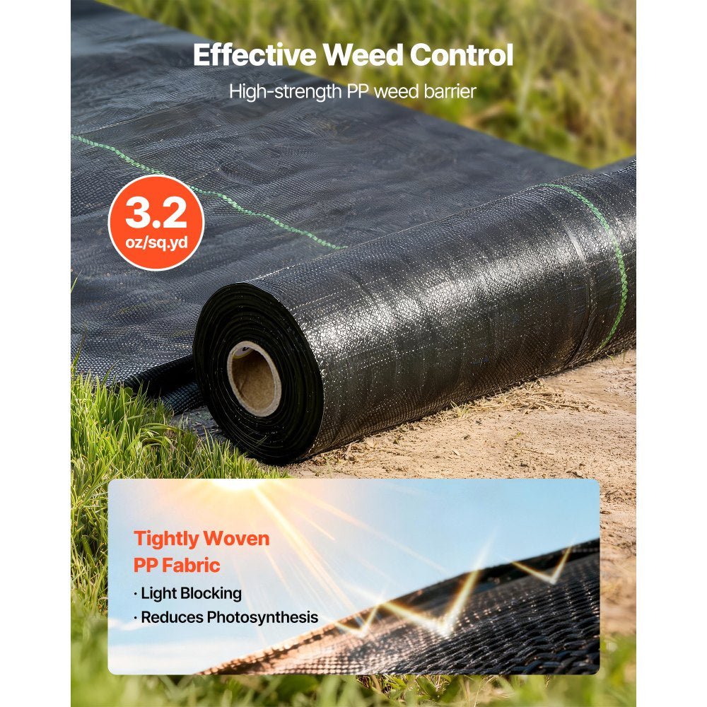 VEVOR Weed Barrier Fabric Heavy Duty, 1.3x100FT 3.2oz Landscape Fabric, Woven Weed Blocker Fabrics, Garden Fabrics Weeds Barrier, Weeds Control Ground Cover, Geotextile Webbing, Gardening Mat, Black
