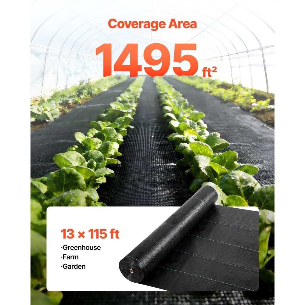 VEVOR Weed Barrier Fabric Heavy Duty, 13x115FT 3.5oz Landscape Fabric, Woven Weed Blocker Fabrics, Garden Fabrics Weeds Barrier, Weeds Control Ground Cover, Geotextile Webbing, Gardening Mat, Black
