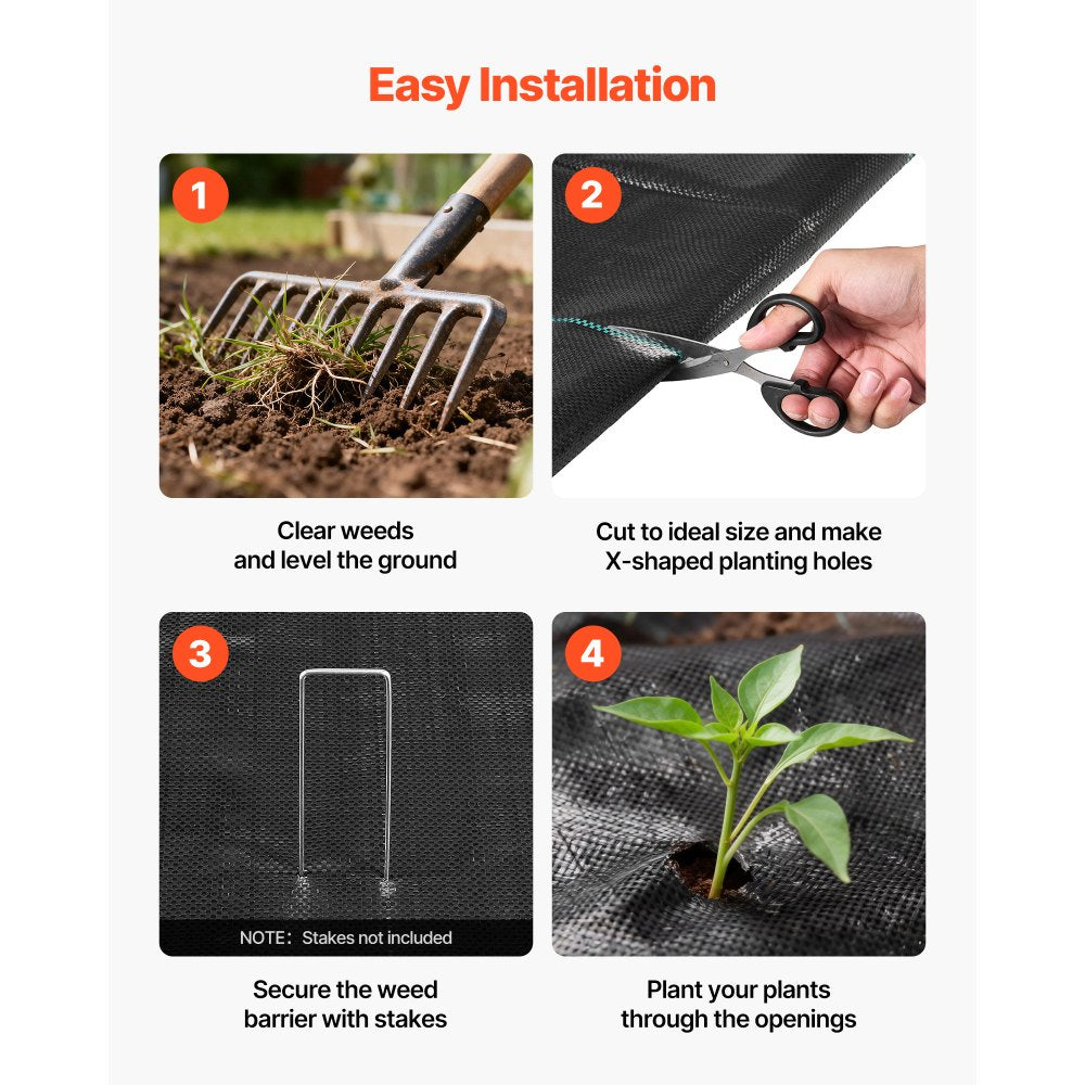 VEVOR Weed Barrier Fabric Heavy Duty, 13x115FT 3.5oz Landscape Fabric, Woven Weed Blocker Fabrics, Garden Fabrics Weeds Barrier, Weeds Control Ground Cover, Geotextile Webbing, Gardening Mat, Black