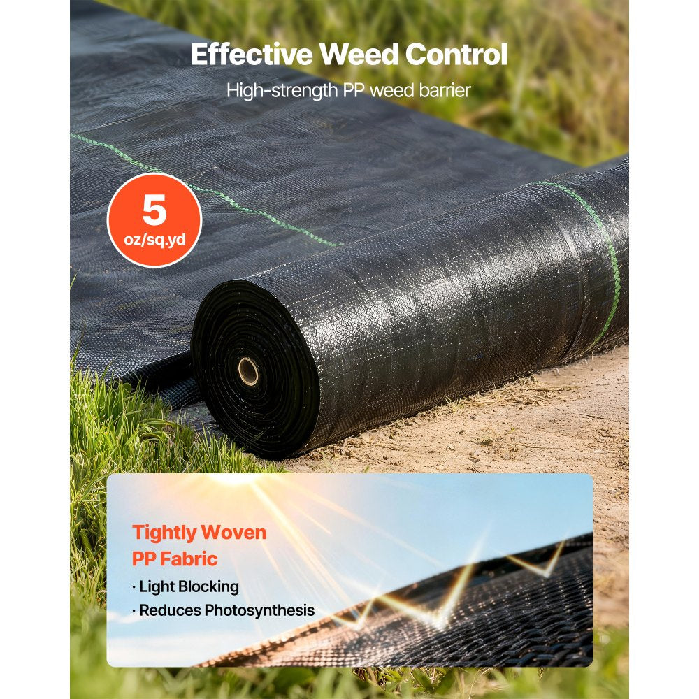 VEVOR Weed Barrier Fabric Heavy Duty, 3x100FT 5oz Landscape Fabric, Woven Weed Blocker Fabrics, Garden Fabrics Weeds Barrier, Weeds Control Ground Cover, Geotextile Webbing, Gardening Mat, Black