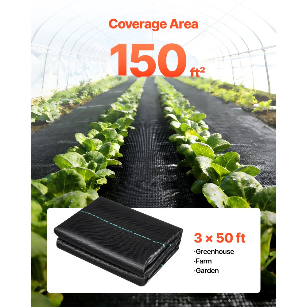 VEVOR Weed Barrier Fabric Heavy Duty, 2 Packs 3x50FT 3.2oz Weed Blocker Fabric, Woven Landscape Fabrics, Garden Fabrics Weeds Barrier, Weeds Control Ground Cover, Geotextile Webbing, Black