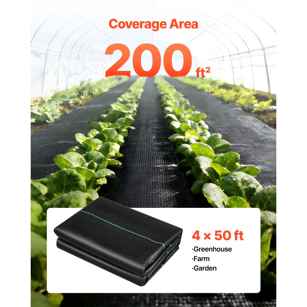 VEVOR Weed Barrier Fabric Heavy Duty, 2 Packs 4x50FT 3.2oz Weed Blocker Fabric, Woven Landscape Fabrics, Garden Fabrics Weeds Barrier, Weeds Control Ground Cover, Geotextile Webbing, Black