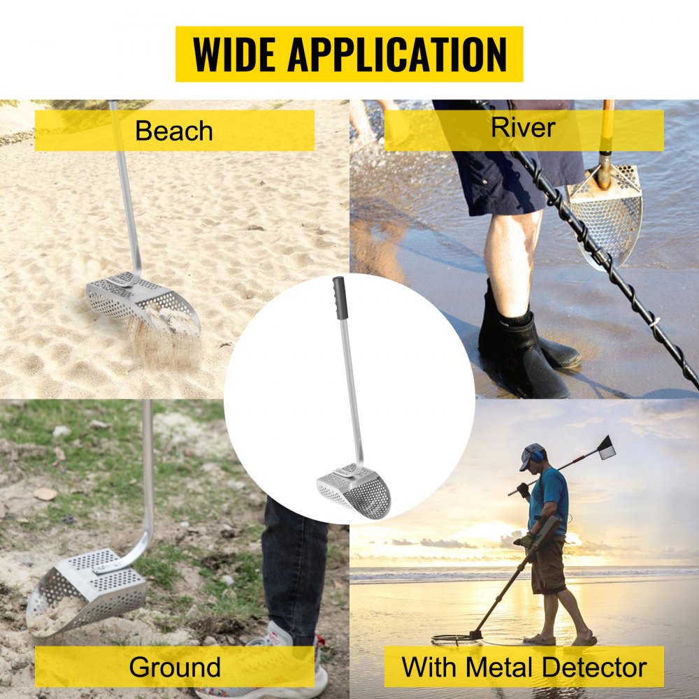 VEVOR Metal Detector Sand Scoop, Stainless Steel Metal Detecting Beach Scoop Scoops, 10 MM Hole Beach Metal Detector Scoop Shovel, with Stainless Steel Handle Pole, for Metal Detecting Treasure Huntin