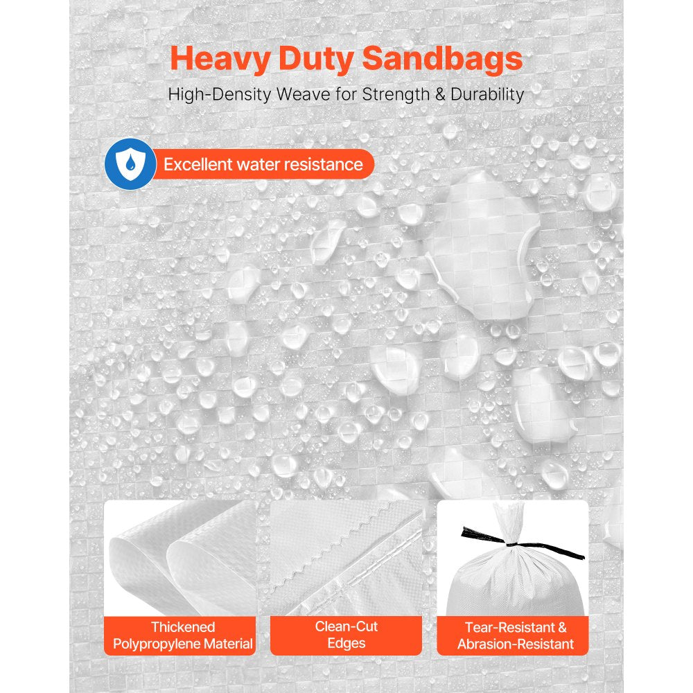 VEVOR Empty Sandbags, 1000 Packs 16 x 26 in, Heavy Duty Sand Bags Sacks with Ties, 50lb Capacity Woven Polypropylene Sandbags, Tear-Resistant & UV-Resistant Sand Bags for Flood Protection Barrier