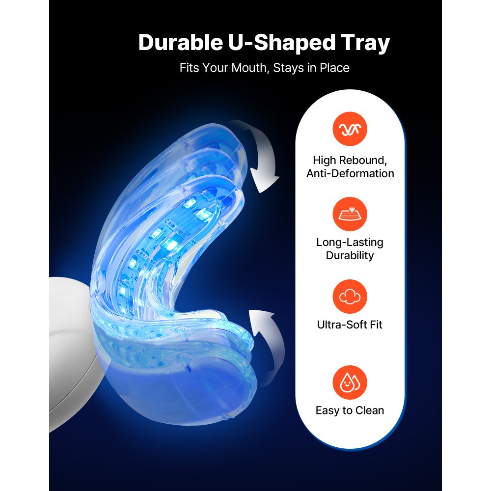 VEVOR Teeth Whitening Kit with LED Light, 32 LED Accelerator Lights, Whitening Strips, Pens and Gel Syringes, U-Shaped Tray, Wireless Portable Kit Fast and Effectively Removes Stubborn Stains