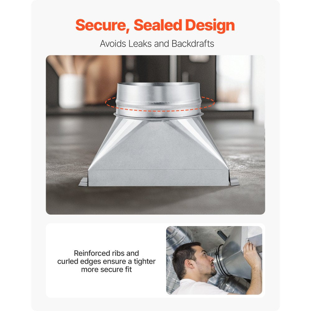 VEVOR Duct Boot, 3-1/4 x 10 x 6 inch Duct End Boot, Galvanized to Round Transition Galvanized Floor Register Tool for Center Ventilation & HVAC System, Easy Installation,Silver (6 in Round Pipe)