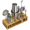 VEVOR Cocktail Shaker Set, 13-Piece Stainless Steel Bar Tools with Bamboo Stand, Boston Bartender Kit Accessories | Mixer Spoon, Muddler, Jigger, Strainer, Liquor Pourers, Ice Scoop, Lemon Zester