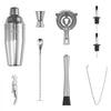 VEVOR Cocktail Shaker Set, 10-Piece Stainless Steel Bar Tools with Bamboo Stand, Martini Bartender Kit Accessories | Mixer Spoon, Muddler, Jigger, Strainer, Liquor Pourers, Ice Tong, Corkscrew, Silver