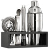 VEVOR Cocktail Shaker Set, 13-Piece Stainless Steel Bar Tools with Bamboo Stand, Martini Bartender Kit Accessories | Mixer Spoon, Muddler, Jigger, Strainer, Liquor Pourers, Ice Tong, Corkscrew, Silver