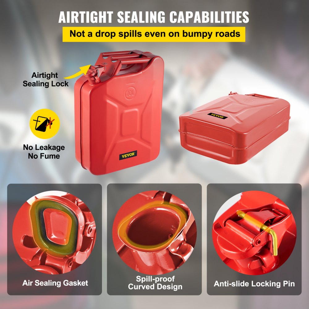 VEVOR Jerry Fuel Can, 5.3 Gallon / 20 L Portable Jerry Gas Can with Flexible Spout System, Rustproof ＆ Heat-resistant Steel Fuel Tank for Cars Trucks Equipment, Red