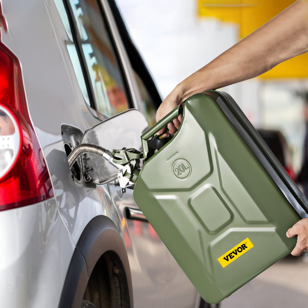 VEVOR Jerry Fuel Can, 5.3 Gallon / 20 L Portable Jerry Gas Can with Flexible Spout System, Rustproof ＆ Heat-resistant Steel Fuel Tank for Cars Trucks Equipment, Green
