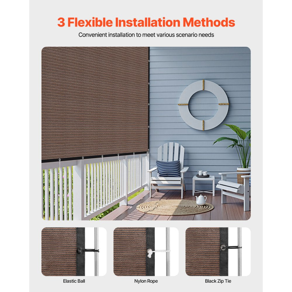 VEVOR 90% Sun Shade Cloth, 10 x 12 ft Pergola Shade Cover with Stainless Steel Grommets, Sun Shades Canopy Privacy Screen with 140 GSM HDPE Material, for Outdoor, Patio, Garden, and Backyard (Brown)