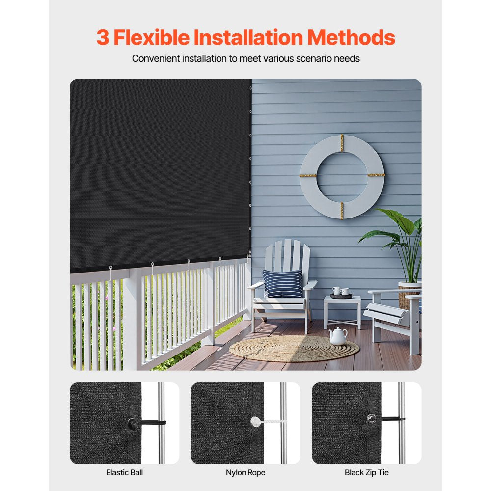 VEVOR 90% Sun Shade Cloth, 10 x 12 ft Pergola Shade Cover with Stainless Steel Grommets, Sun Shades Canopy Privacy Screen with 140 GSM HDPE Material, for Outdoor, Patio, Garden, and Backyard (Black)