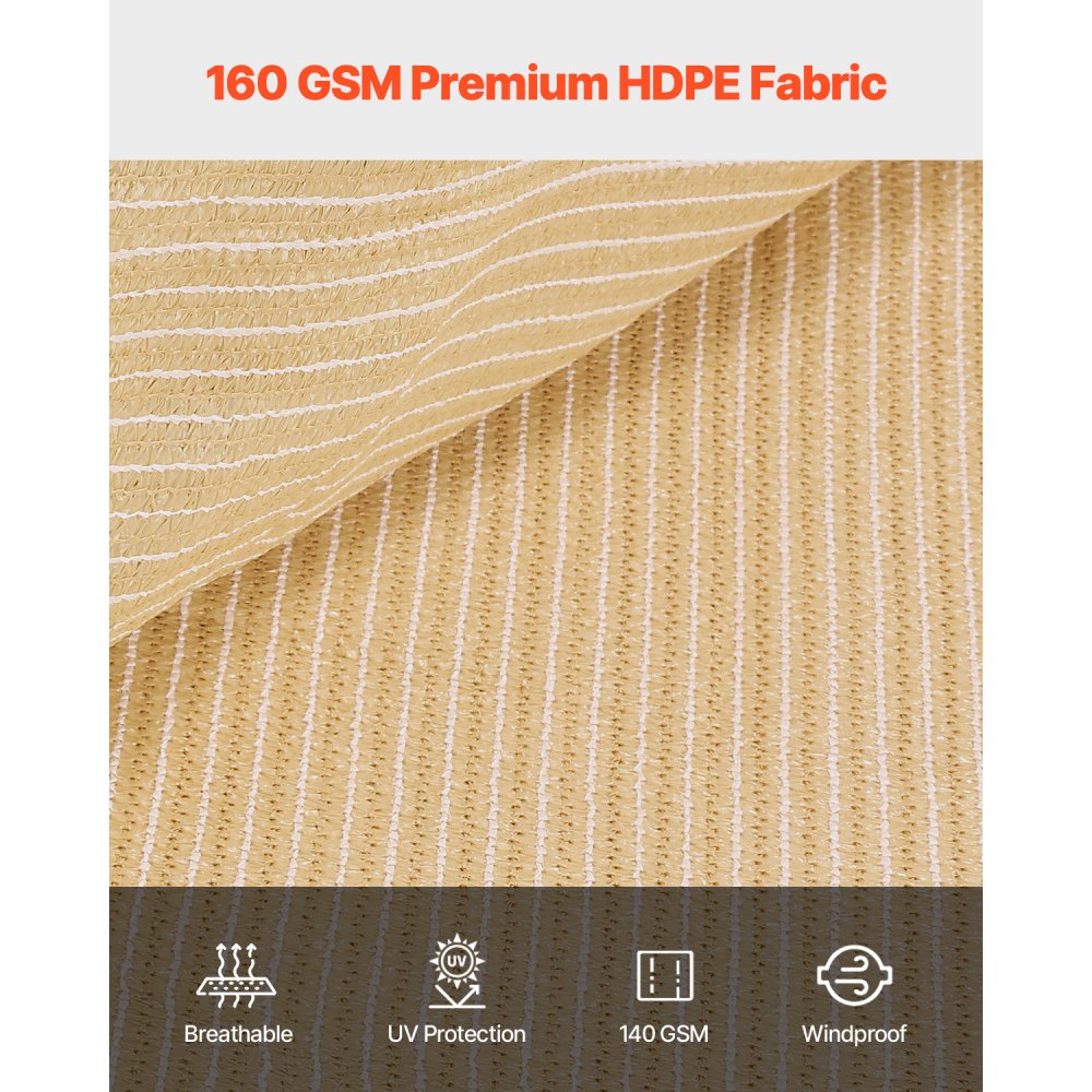 VEVOR 90% Sun Shade Cloth, 12 x 20 ft Pergola Shade Cover with Stainless Steel Grommets, Sun Shades Canopy Privacy Screen with 160 GSM HDPE Material, for Outdoor, Patio, Garden, and Backyard (Beige)