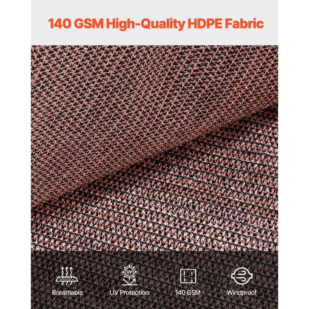 VEVOR 90% Sun Shade Cloth, 8 x 12 ft Pergola Shade Cover with Stainless Steel Grommets, Sun Shades Canopy Privacy Screen with 140 GSM HDPE Material, for Outdoor, Patio, Garden, and Backyard (Brown)