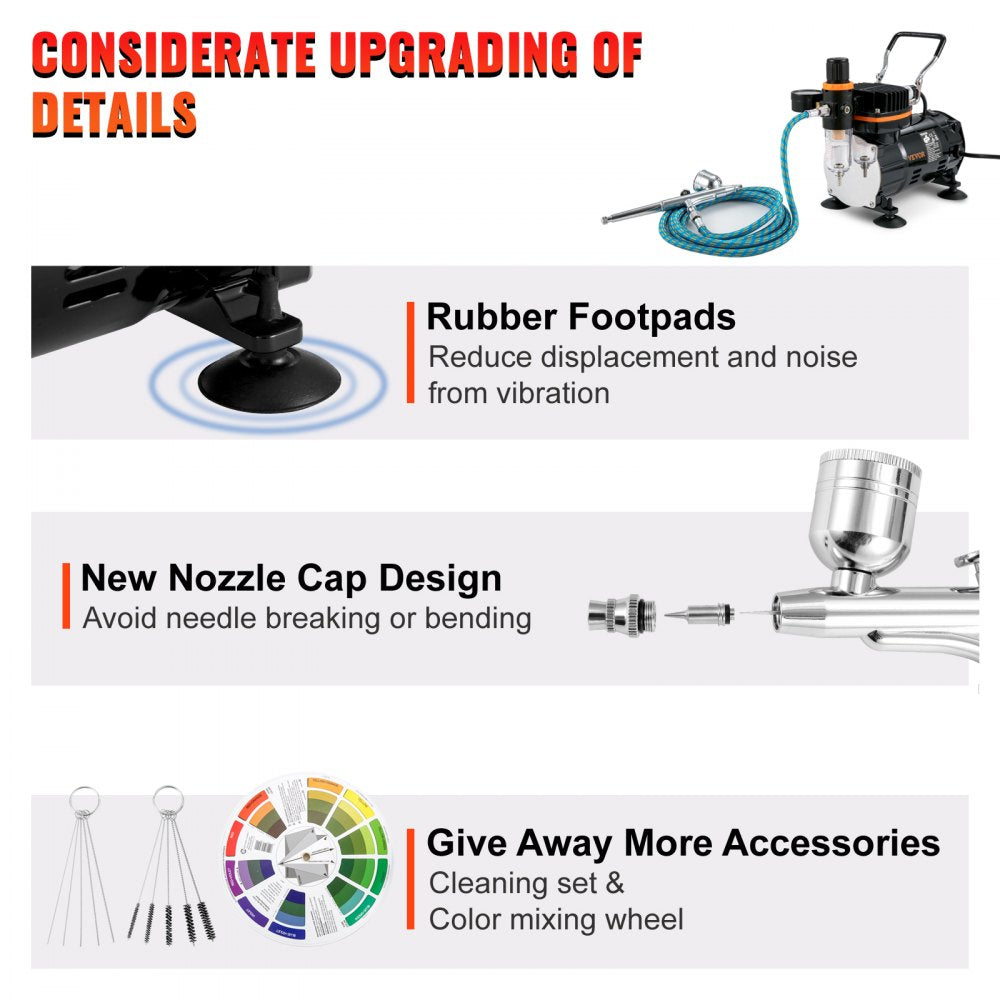 VEVOR Airbrush Ensemble, Expert Airbrush Kit with Compressor, Multi-Use Dual-Action Gravity Feed Airbrush System for Art, Nails, Cookies, Tattoos