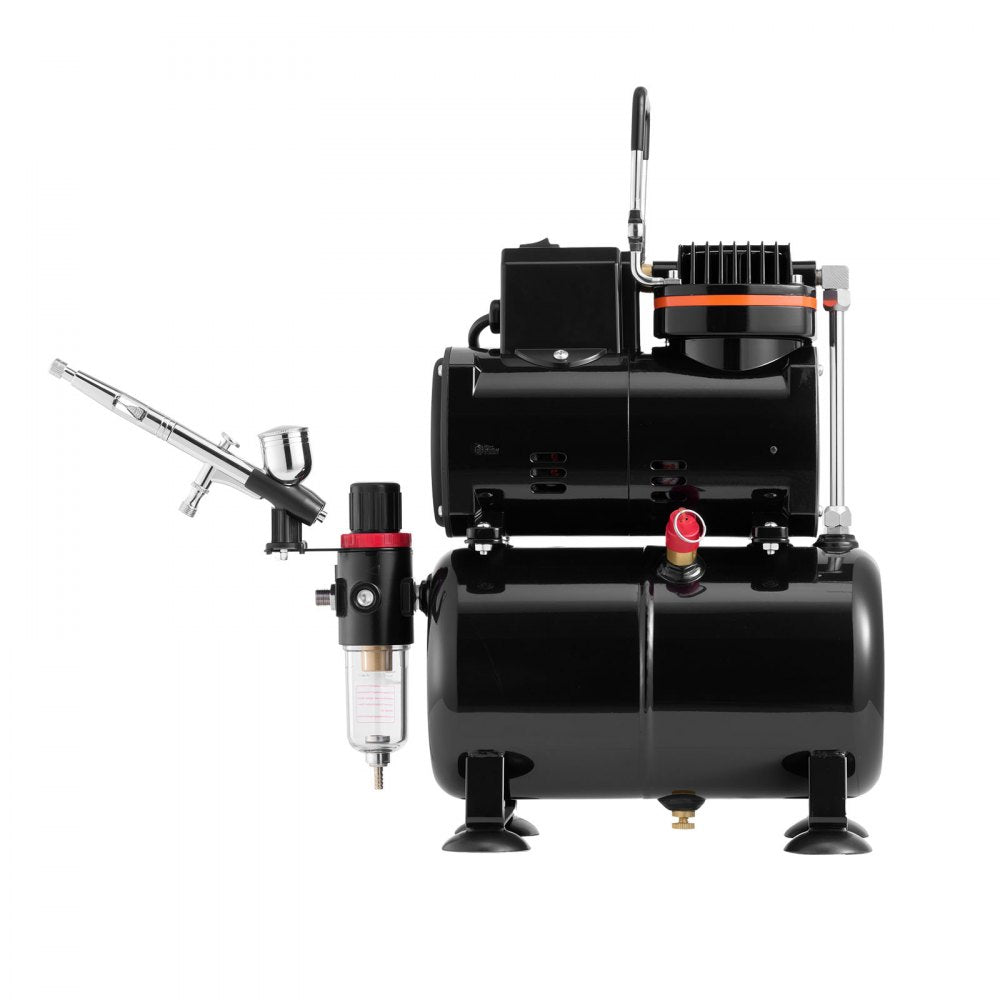 VEVOR Airbrush Kit, 1/6 HP, Air Brush Kit with Air Compressor and Tank, 1 Dual-Action Professional Airbrush with 3 Tips, Acrylic Paint, Low Noise, for Cake Decorating, Model Painting, Nail Art