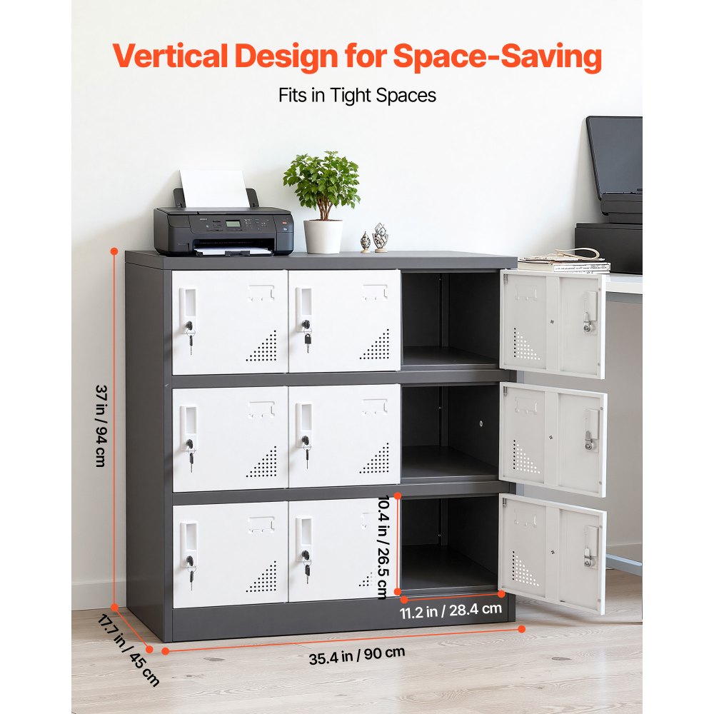 VEVOR 9 Doors Metal Locker Lockable Steel Storage Cabinet 66 lbs Load Gray, for Office School Gym, 2 Keys for Each Door, 3 Tiers Employee Lockers with Metal Hinges, Easy Assembly, 35.4 x 17.7 x 37 in