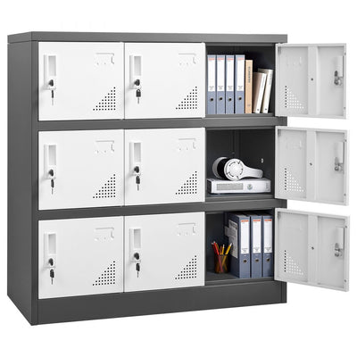 Vevor Metal Locker 9-Door Lockable Steel Storage Cabinet Gray 35.4