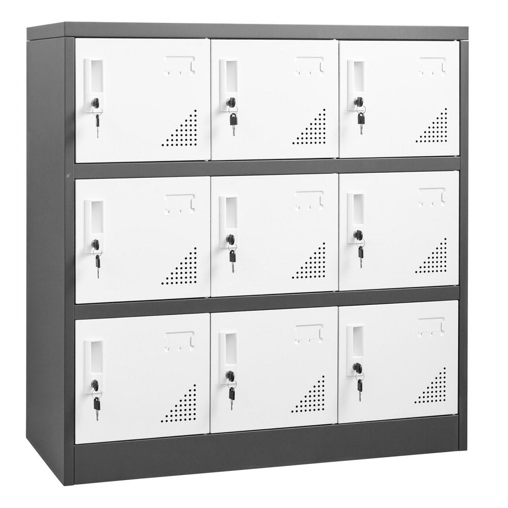 VEVOR 9 Doors Metal Locker Lockable Steel Storage Cabinet 66 lbs Load Gray, for Office School Gym, 2 Keys for Each Door, 3 Tiers Employee Lockers with Metal Hinges, Easy Assembly, 35.4 x 17.7 x 37 in