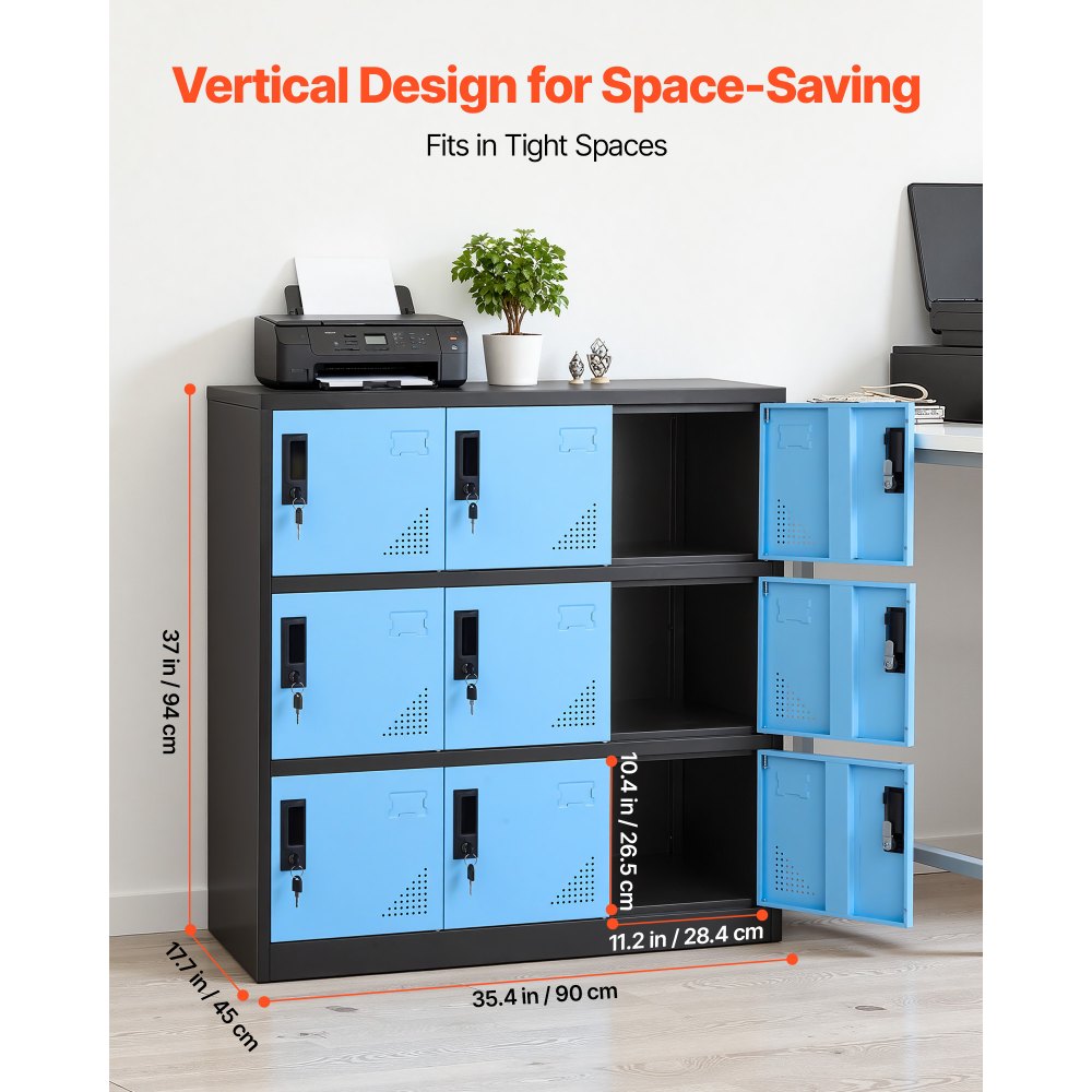 VEVOR 9 Doors Metal Locker, Lockable Steel Storage Cabinet, 66 lbs Loading Capacity, 2 Keys for Each Door, 3 Tiers Employee Lockers for Office, School, Gym, Easy Assembly, 35.4 x 17.7 x 37 in, Black