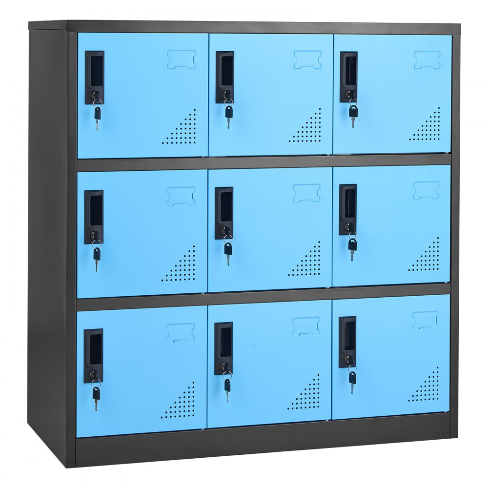 VEVOR 9 Doors Metal Locker, Lockable Steel Storage Cabinet, 66 lbs Loading Capacity, 2 Keys for Each Door, 3 Tiers Employee Lockers for Office, School, Gym, Easy Assembly, 35.4 x 17.7 x 37 in, Black