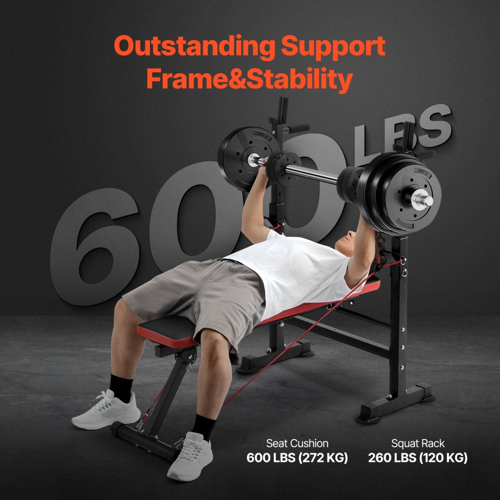 VEVOR 6-in-1 Weight Bench Set, 600lbs Adjustable Workout Bench Press, Exercise Sit up Bench for Home Gym Strength Training, Quick Folding Incline Decline Flat Bench
