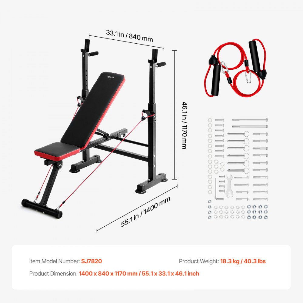 VEVOR 6-in-1 Weight Bench Set, 600lbs Adjustable Workout Bench Press, Exercise Sit up Bench for Home Gym Strength Training, Quick Folding Incline Decline Flat Bench