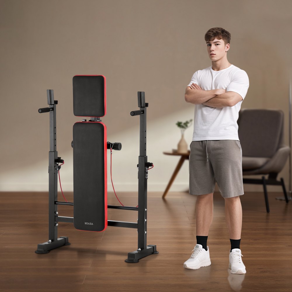 VEVOR 6-in-1 Weight Bench Set, 600lbs Adjustable Workout Bench Press, Exercise Sit up Bench for Home Gym Strength Training, Quick Folding Incline Decline Flat Bench