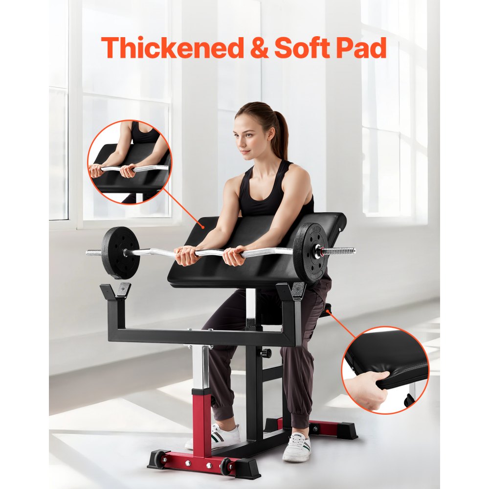 VEVOR Preacher Curl Bench, Strength Training Biceps Machine, Max load 440 LBS Home Gym Equipment, Seated Arm Isolated Barbell Dumbbell Bicep Station, Adjustable Weight Benches for Home Gym