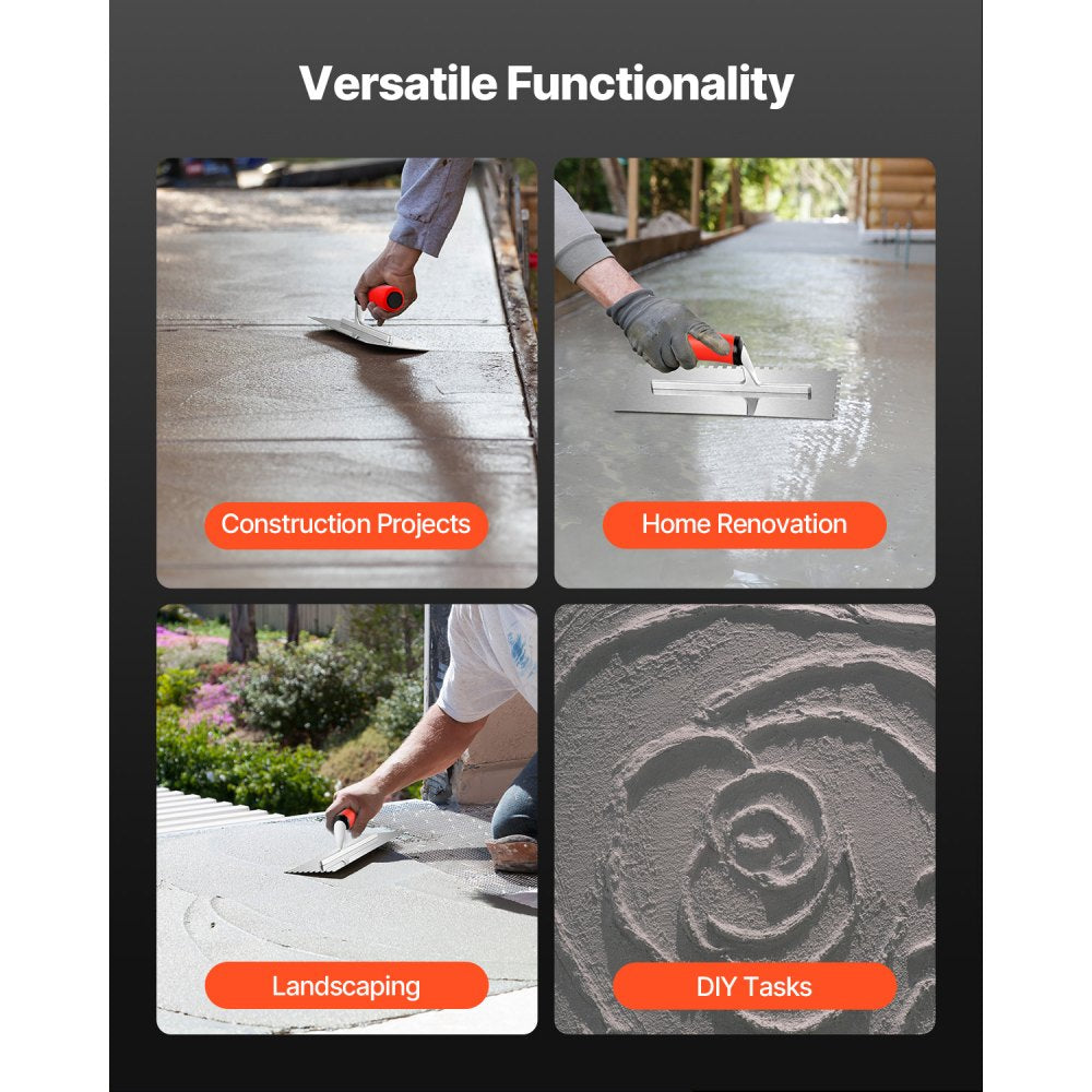 VEVOR Tile Tools, Stainless Steel Squared Notch Tile and Flooring Trowel, 10.9 x 4.4 in Pro Grade Drywall Tool, Ergonomic Rubber Grip Comfort Handle, for Apply, Spread, Flatten, Smooth, Polish