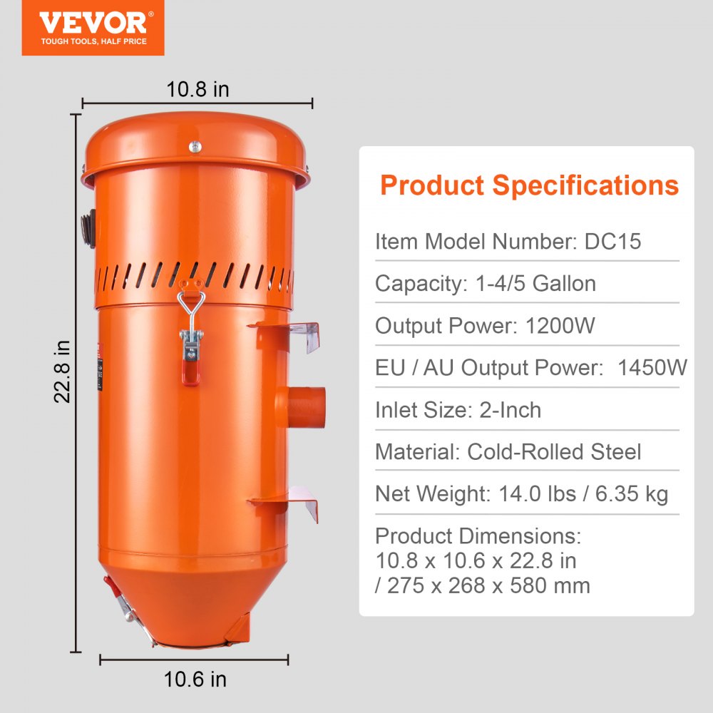 VEVOR Dust Collection System: 1.6-HP Dust Collector Media Reclaimer with 1.8 Gallon Capacity - Universal Fit for Sandblaster Cabinets and Media Blasters