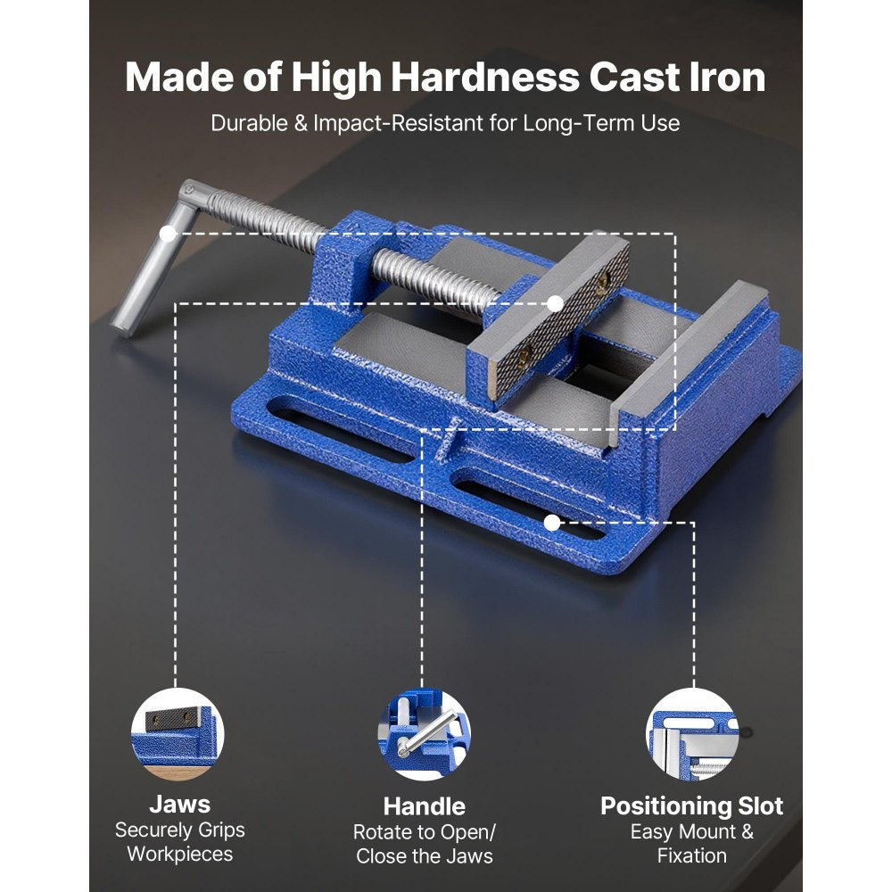 VEVOR Drill Press Vise, 6 Inch Jaw Width, Portable Bench Vise, Slotted Base for Easy Installation, Durable Cast Iron Construction, Workbench Vice, for Woodworking, Metalworking, Drilling, and Cutting
