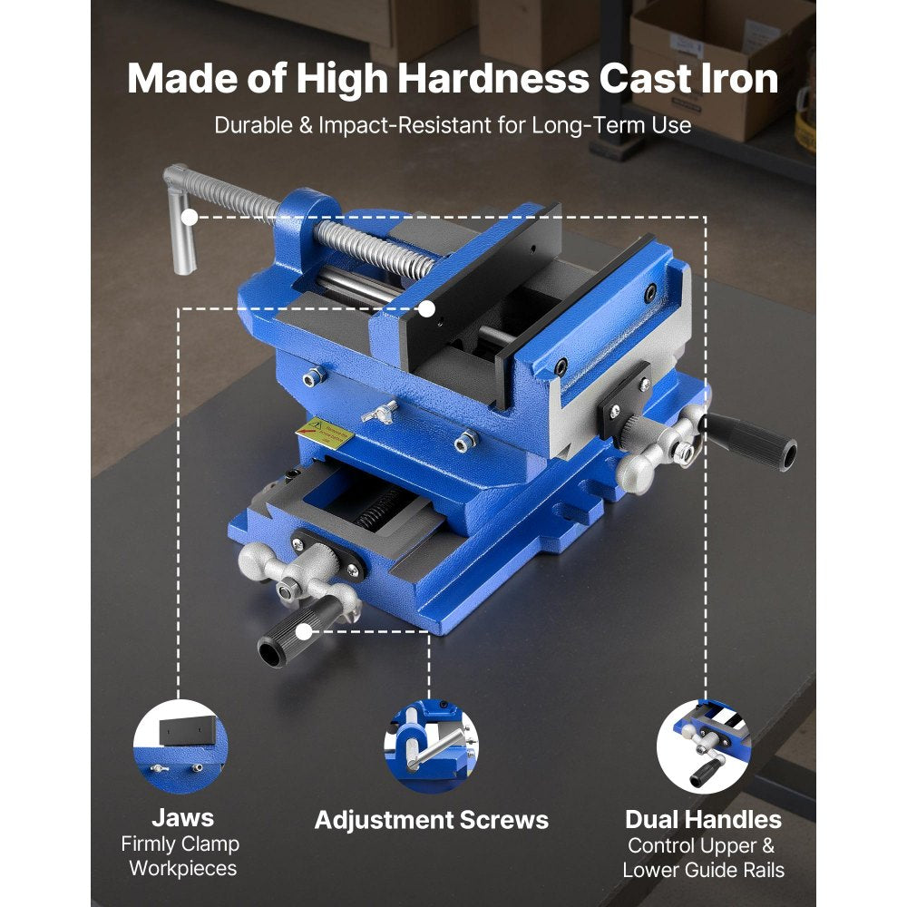 VEVOR Cross Slide Drill Press Vise, 6 Inch Jaw Width, 2 Way X-Y Axis Bench Vise, 5.7 Inch Max Jaw Opening, Heavy Duty Cast Iron, Workbench Vice Clamp, for Woodworking Drilling CNC Milling Machine