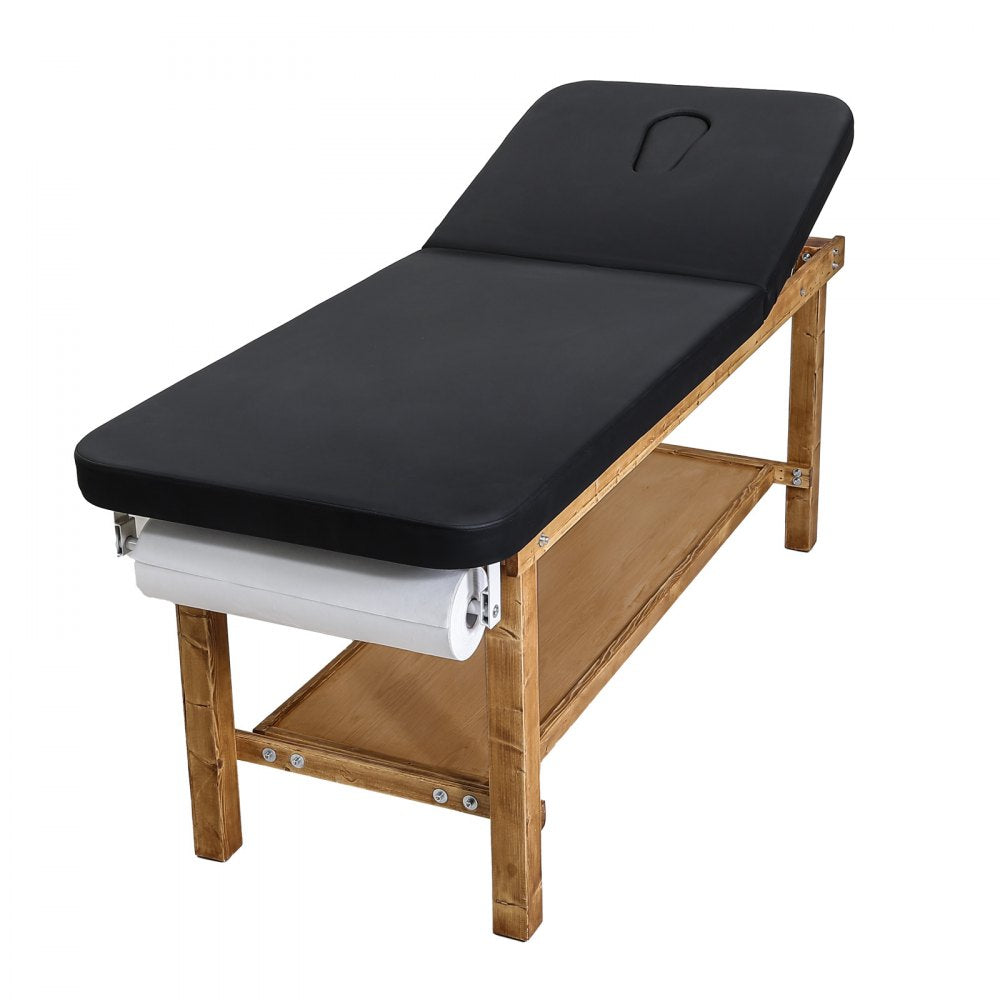 VEVOR Medical Exam Table, Wooden Framed Medical Examination Bed, Physical Therapy Exam Table with Adjustable Backrest, Storage Shelf & Paper Roll Dispenser for Hospitals Clinics Rehab Centers, 500LBS