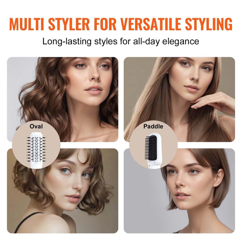 VEVOR Hair Dryer Styler, Ionic Hair Dryer Brush, 110,000RPM High-Speed Hot Air Styler with Brushless Motor, Oval & Paddle Brush, Blow Dryer Brush Styling Tool for Fast Drying Volumizing Straightening