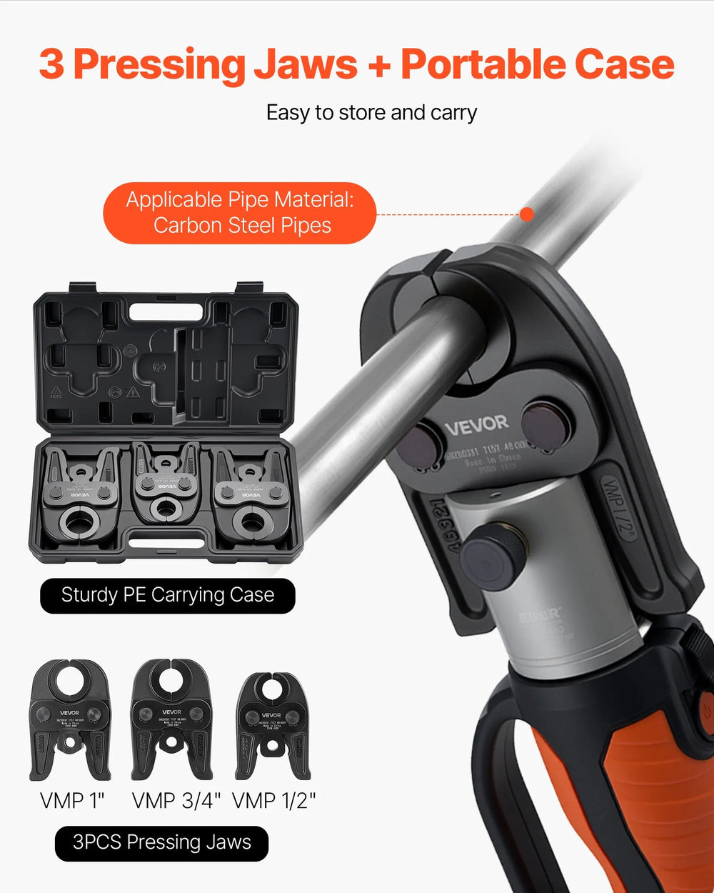 3 pressing jaws with portable carrying case (carbon steel pipe application)