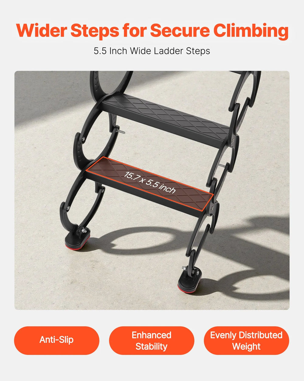 VEVOR wider 5.5-inch steps close-up (15.7 x 5.5 in)