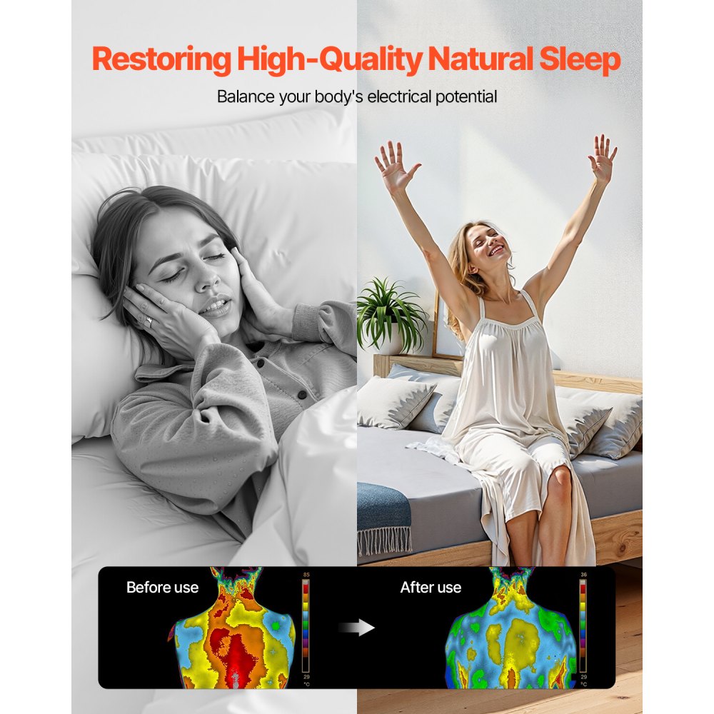 VEVOR Grounding Sheets, King Size, 90% Cotton + 10% Pure Silver Fiber, Earth Grounded Fitted Bed Sheets, with Grounding Cord & Tester, for Improved Sleep & Wellness (Gray, King - 78 x 80 x 15 in)