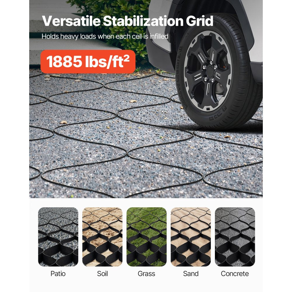 VEVOR Gravel Grid, 2 Inch Depth, 26.87 x 3.94 FT / 8200 x 1200 mm, 1880 LBS Per Sq ft Grass Ground Retainer, Permeable Geo Grids Driveway Stabilization, for Garden, Patio, Walkway, RV Parking Slopes