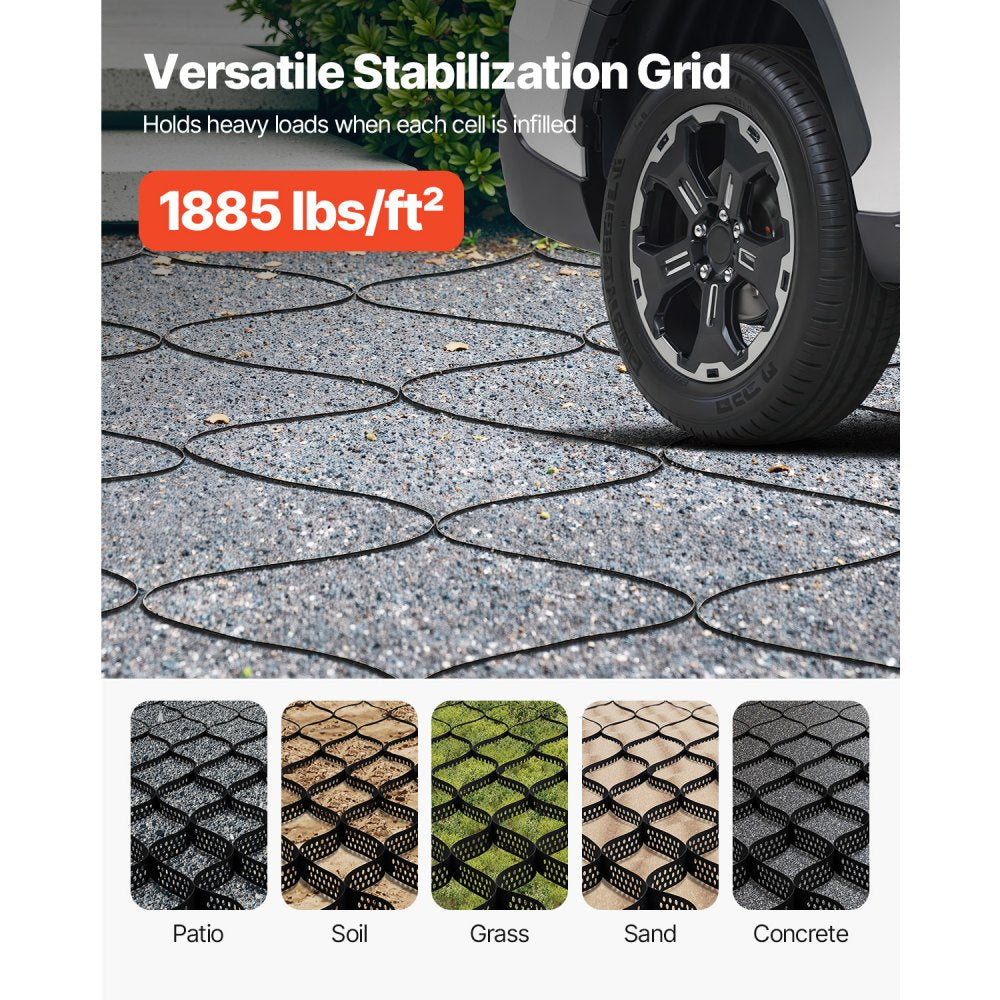 VEVOR Gravel Grid, 2 Inch Depth, 32.81 x 9.84 FT / 10000 x 3000 mm, 1880 LBS Per Sq ft Grass Ground Retainer, Permeable Geo Grids Driveway Stabilization, for Garden, Patio, Walkway, RV Parking Slopes