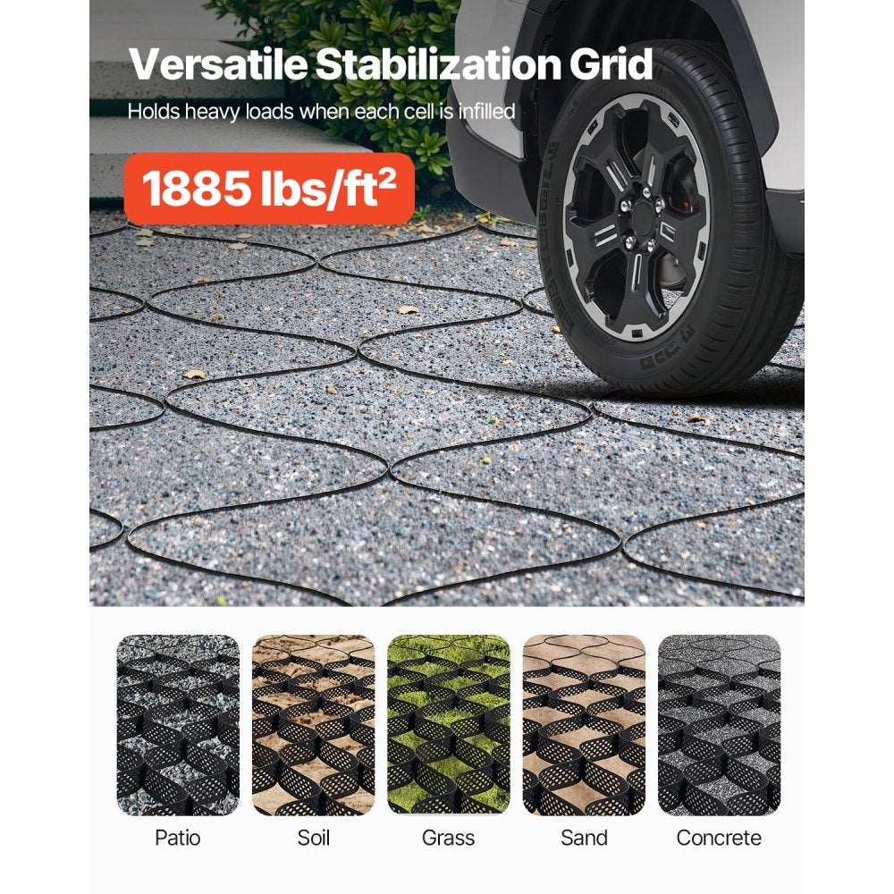 VEVOR Gravel Grid, 4 Inch Depth, 17.06 x 8.86 FT / 5200 x 2700 mm, 1880 LBS Per Sq ft Grass Ground Retainer, Permeable Geo Grids Driveway Stabilization, for Garden, Patio, Walkway, RV Parking Slopes