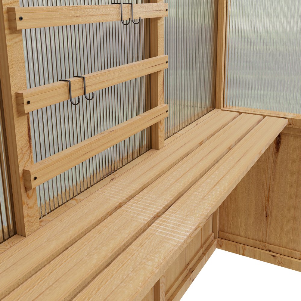 VEVOR Wooden Greenhouse 6'x8' Fir Wood Walk-In Greenhouse Kit with Pergola, for Outdoor Garden Backyard, Heavy Duty Green House with Polycarbonate Panels, Foldable Shelves, Tool Rails & Lockable Door