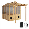 VEVOR Wooden Greenhouse 6'x8' Fir Wood Walk-In Greenhouse Kit with Pergola, for Outdoor Garden Backyard, Heavy Duty Green House with Polycarbonate Panels, Foldable Shelves, Tool Rails & Lockable Door