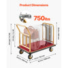 VEVOR Hotel Luggage Cart, 750 lbs Heavy Duty Bellman Cart with Stainless Steel Frame, 6 in Rubber Wheels, Red Carpeted Deck, Commercial Luggage Carrier Rolling Trolley for Hotels, Resorts, Gold